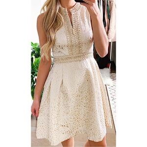 Lilly Pulitzer NWT SIZE 14 Elegant Gold/Cream Sleeveless Lagoon Jacquard Dress